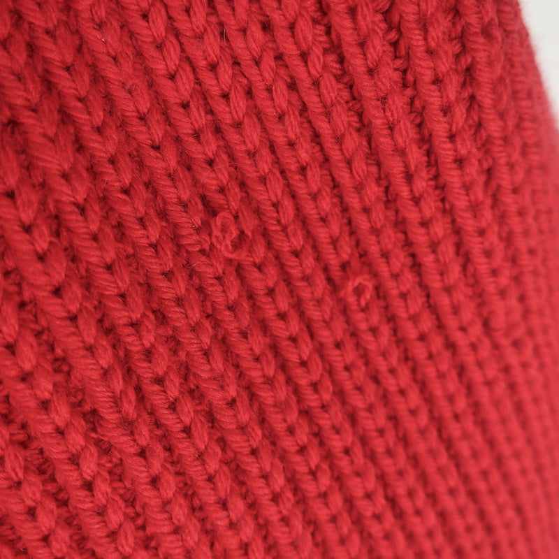 Chloe Ribbed Knit Short Sleeve Sweater Red Merino Wool Size Medium