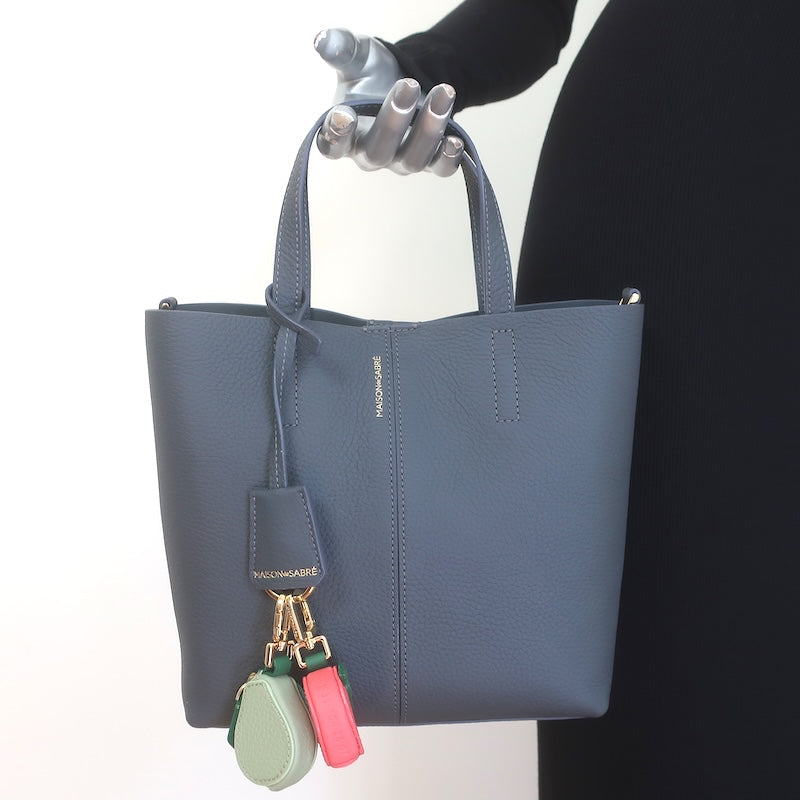 MAISON de SABRE Small Leather Soft Tote Graphite Sky Crossbody Bag NEW