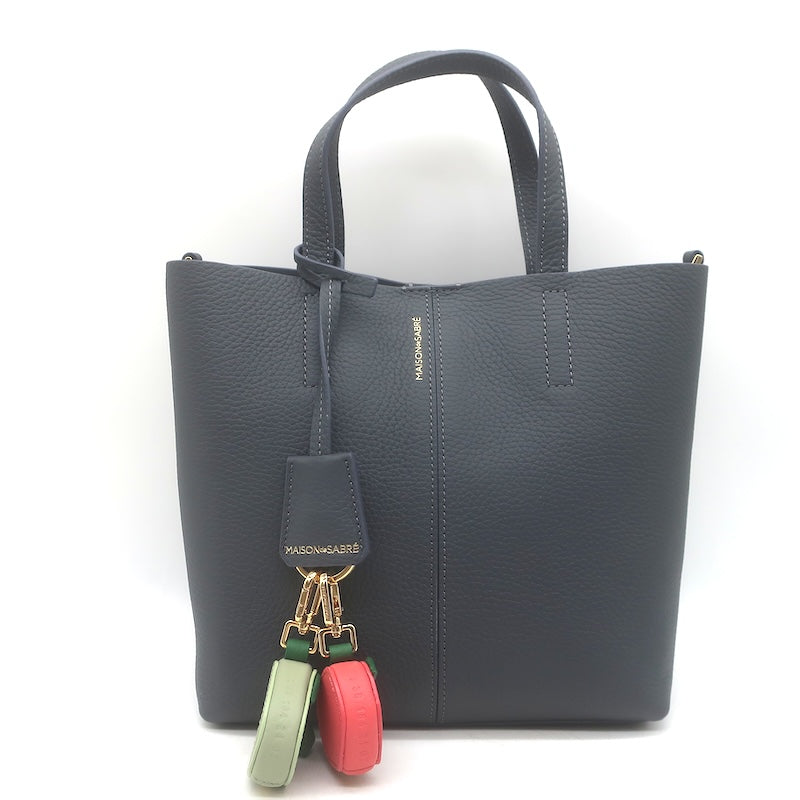 MAISON de SABRE Small Leather Soft Tote Graphite Sky Crossbody Bag NEW