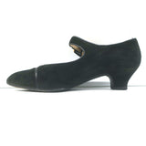 Vintage Chanel Cap Toe Mary Janes Black Suede Size 6 Kitten Heel Pumps