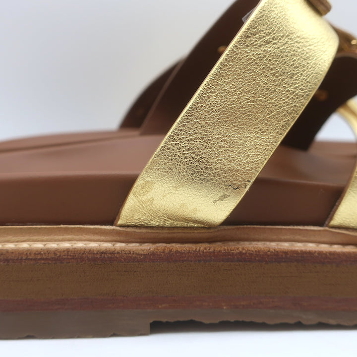 Celine Tippi Triomphe Slide Sandals Gold Metallic Leather Size 40 NEW