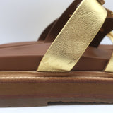 Celine Tippi Triomphe Slide Sandals Gold Metallic Leather Size 40 NEW
