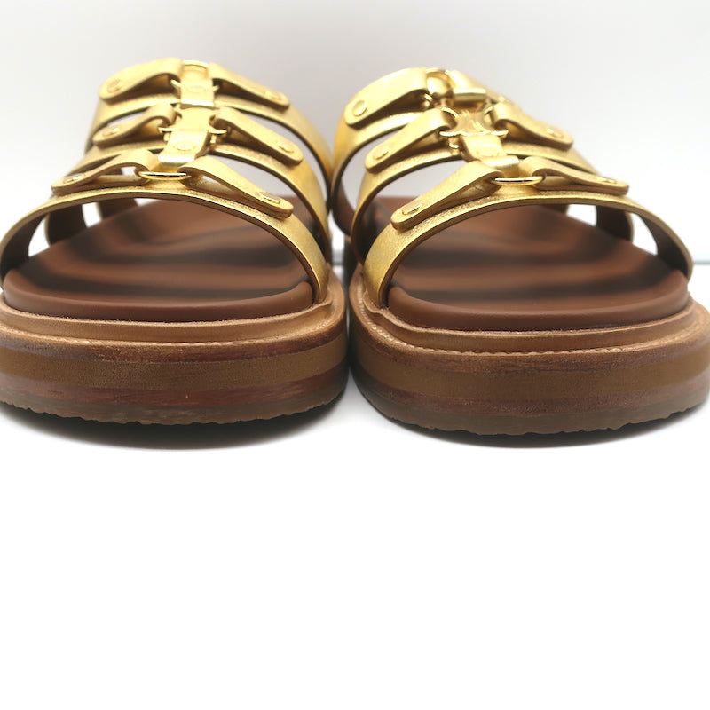 Celine Tippi Triomphe Slide Sandals Gold Metallic Leather Size 40 NEW