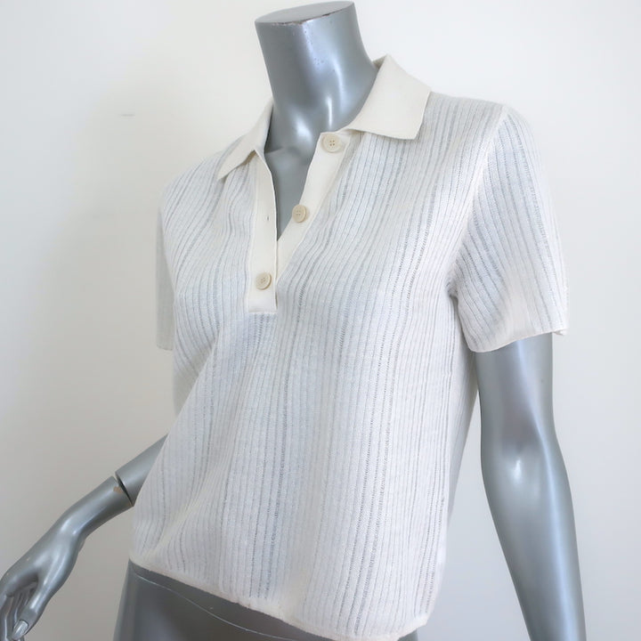 Theory Cropped Polo Bone Linen Knit Size Small Short Sleeve Top NEW