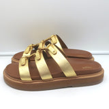 Celine Tippi Triomphe Slide Sandals Gold Metallic Leather Size 40 NEW