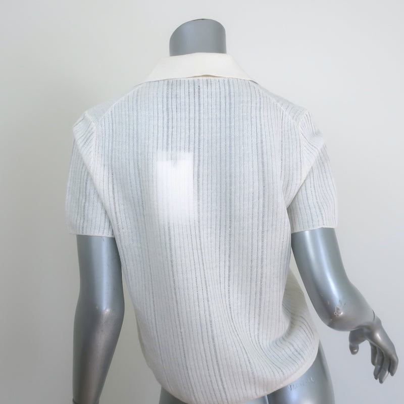 Theory Cropped Polo Bone Linen Knit Size Small Short Sleeve Top NEW