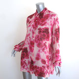Dries Van Noten Floral Print Crinkled Georgette Shirt Red/Pink Size Small