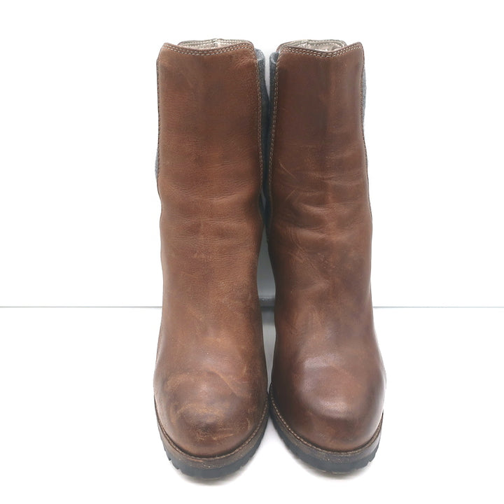 Brunello Cucinelli Platform Chelsea Boots Brown Leather Size 40