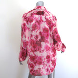Dries Van Noten Floral Print Crinkled Georgette Shirt Red/Pink Size Small