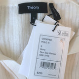 Theory Cropped Polo Bone Linen Knit Size Small Short Sleeve Top NEW