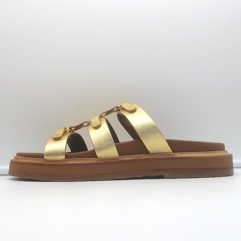 Celine Tippi Triomphe Slide Sandals Gold Metallic Leather Size 40 NEW