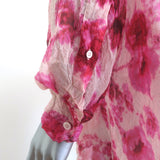 Dries Van Noten Floral Print Crinkled Georgette Shirt Red/Pink Size Small