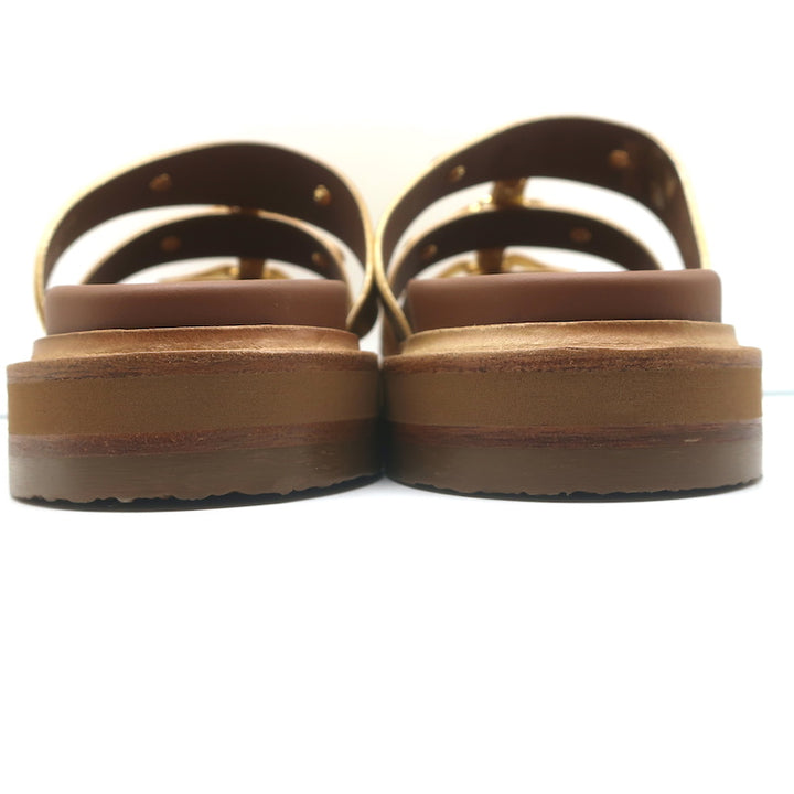 Celine Tippi Triomphe Slide Sandals Gold Metallic Leather Size 40 NEW