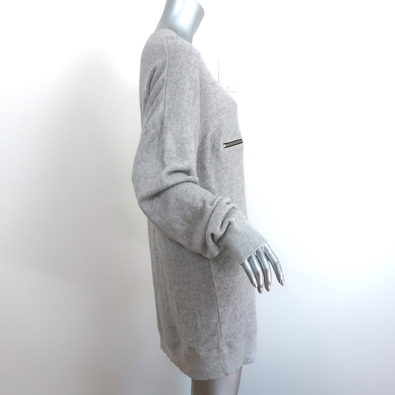 R13 Zipper-Front Mini Sweatshirt Dress Heather Gray Terry Size Large