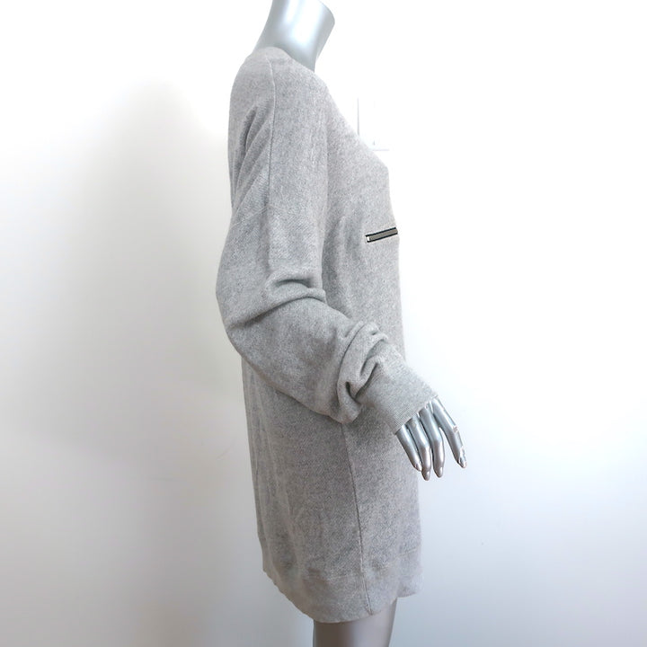 R13 Zipper-Front Mini Sweatshirt Dress Heather Gray Terry Size Large
