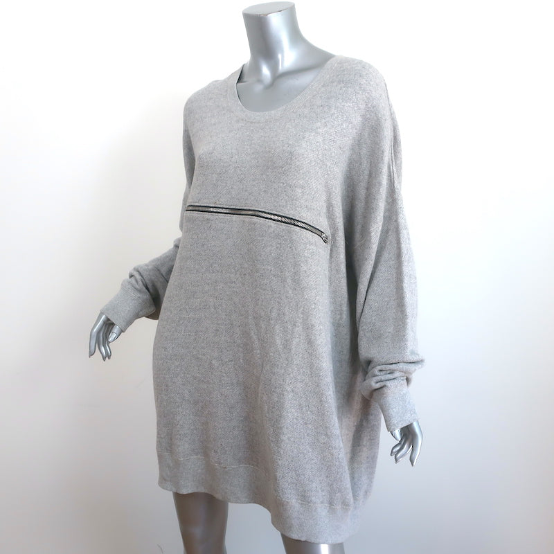 R13 Zipper-Front Mini Sweatshirt Dress Heather Gray Terry Size Large