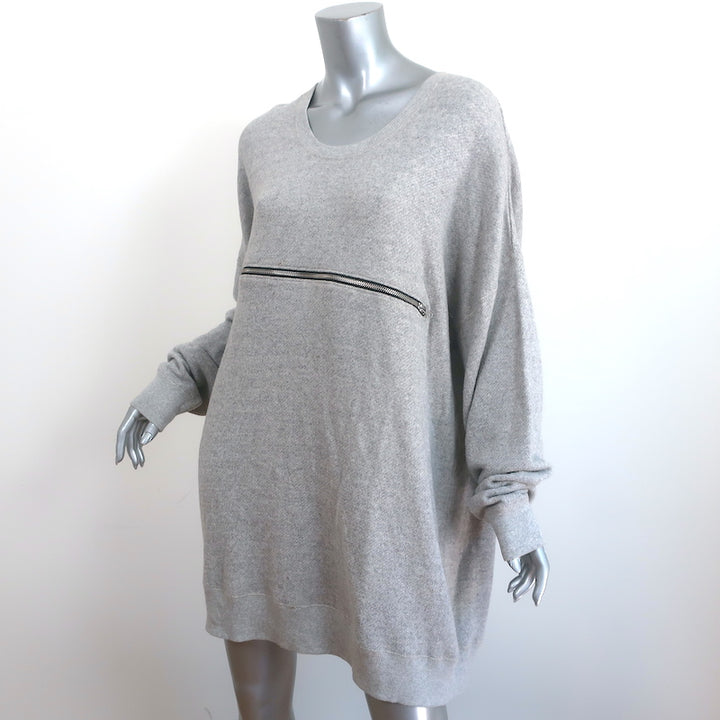 R13 Zipper-Front Mini Sweatshirt Dress Heather Gray Terry Size Large