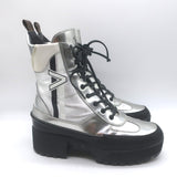 Louis Vuitton Spaceship Laureate Platform Combat Boots Silver Leather Size 38.5