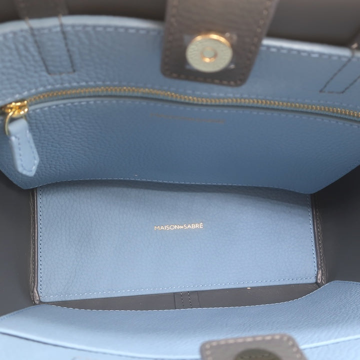 MAISON de SABRE Small Leather Soft Tote Graphite Sky Crossbody Bag NEW