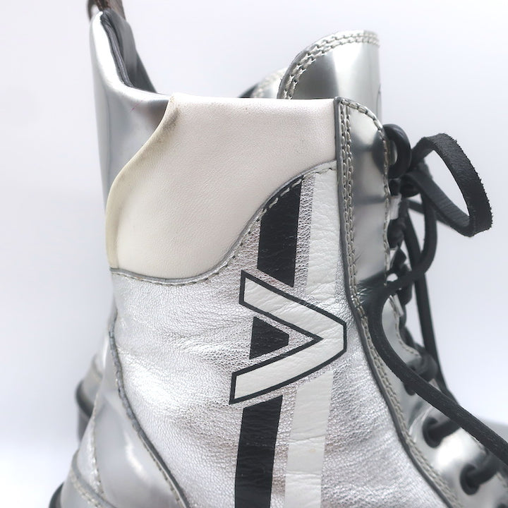 Louis Vuitton Spaceship Laureate Platform Combat Boots Silver Leather Size 38.5