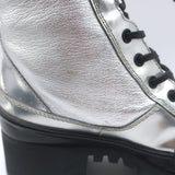 Louis Vuitton Spaceship Laureate Platform Combat Boots Silver Leather Size 38.5