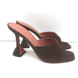 Amina Muaddi Lupita 95 Sandals Dark Brown Suede Size 38.5 Open Toe Mules NEW