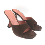 Amina Muaddi Lupita 95 Sandals Dark Brown Suede Size 38.5 Open Toe Mules NEW