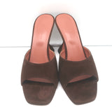 Amina Muaddi Lupita 95 Sandals Dark Brown Suede Size 38.5 Open Toe Mules NEW