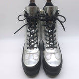 Louis Vuitton Spaceship Laureate Platform Combat Boots Silver Leather Size 38.5