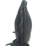 Bottega Veneta Large Veneta Fringed Hobo Black Intrecciato Leather Shoulder Bag