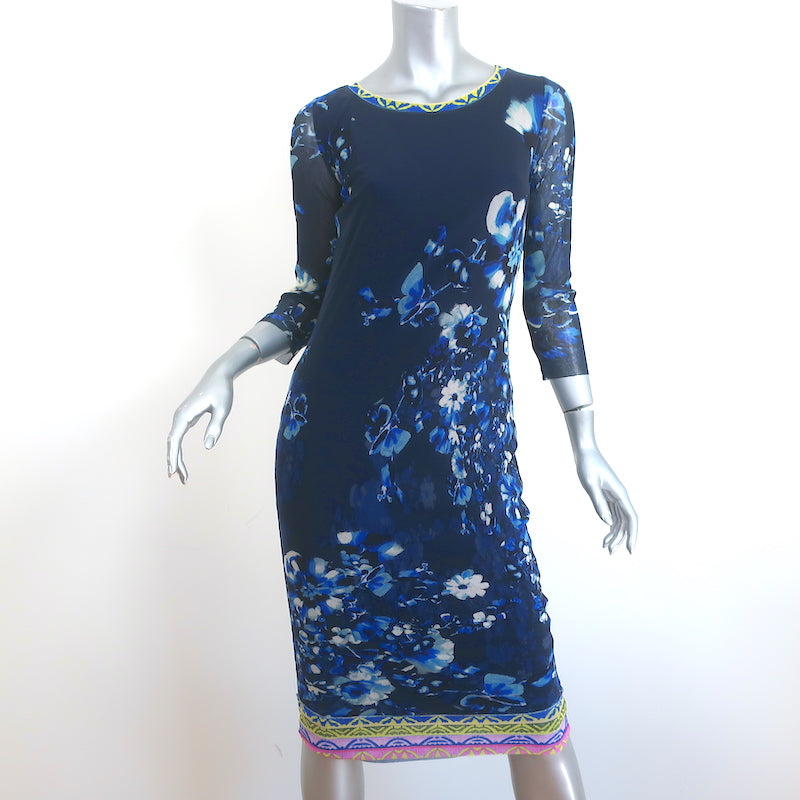 Fuzzi Jean Paul Gaultier Dress Navy Floral Print Stretch Mesh Size Lar Celebrity Owned Fuzzi Jean Paul Gaultier Dress Navy Floral Print Stretch Mesh Size Lar Celebrity Owned