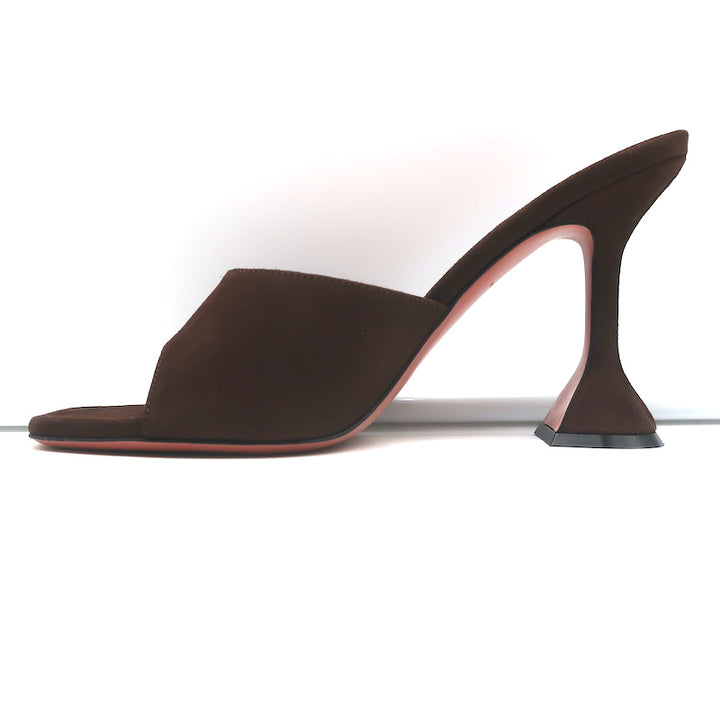 Amina Muaddi Lupita 95 Sandals Dark Brown Suede Size 38.5 Open Toe Mules NEW