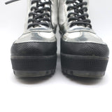 Louis Vuitton Spaceship Laureate Platform Combat Boots Silver Leather Size 38.5