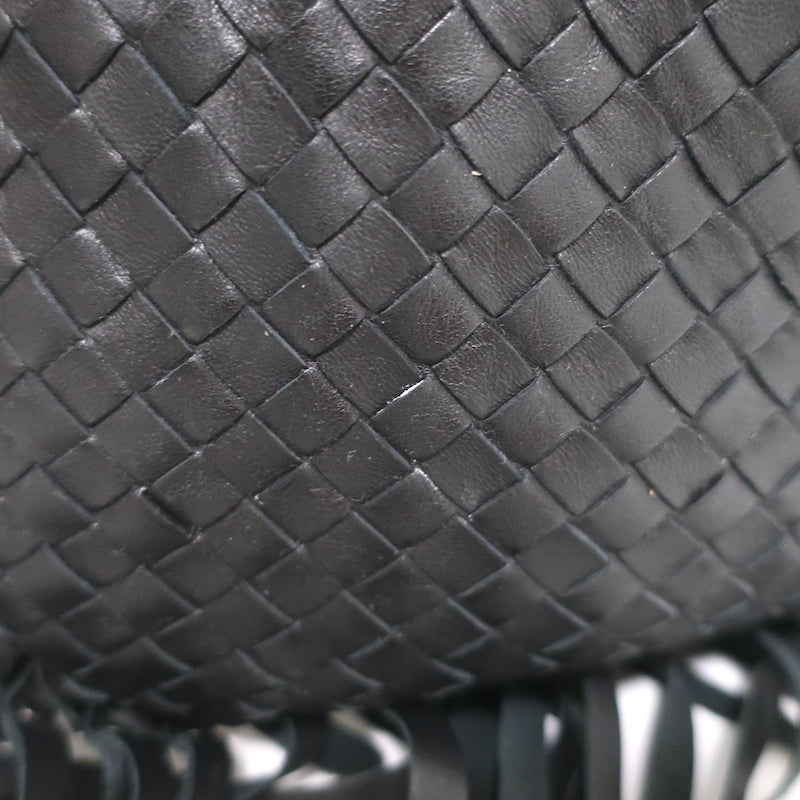 Bottega Veneta Large Veneta Fringed Hobo Black Intrecciato Leather Shoulder Bag