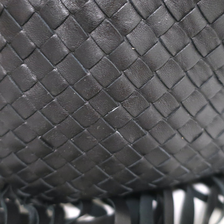 Bottega Veneta Large Veneta Fringed Hobo Black Intrecciato Leather Shoulder Bag