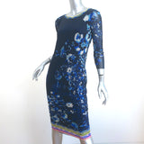 Fuzzi Jean Paul Gaultier Dress Navy Floral Print Stretch Mesh Size Large