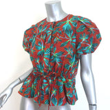 Ulla Johnson Mila puff-sleeve peplum top in rust floral poplin, authentic pre-owned, size 2
