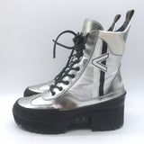 Louis Vuitton Spaceship Laureate Platform Combat Boots Silver Leather Size 38.5