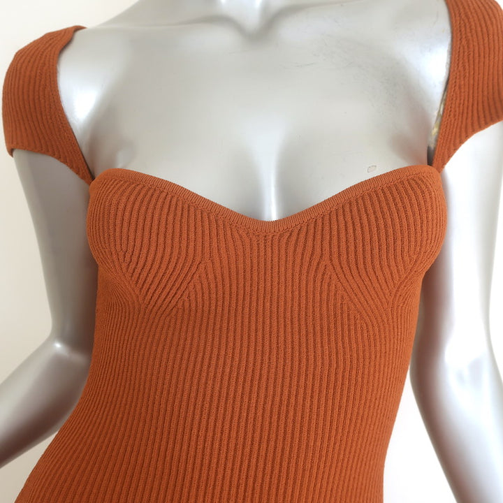 KHAITE Allegra Ribbed Knit Midi Bustier Dress Terracotta Size Medium