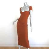 KHAITE Allegra Ribbed Knit Midi Bustier Dress Terracotta Size Medium
