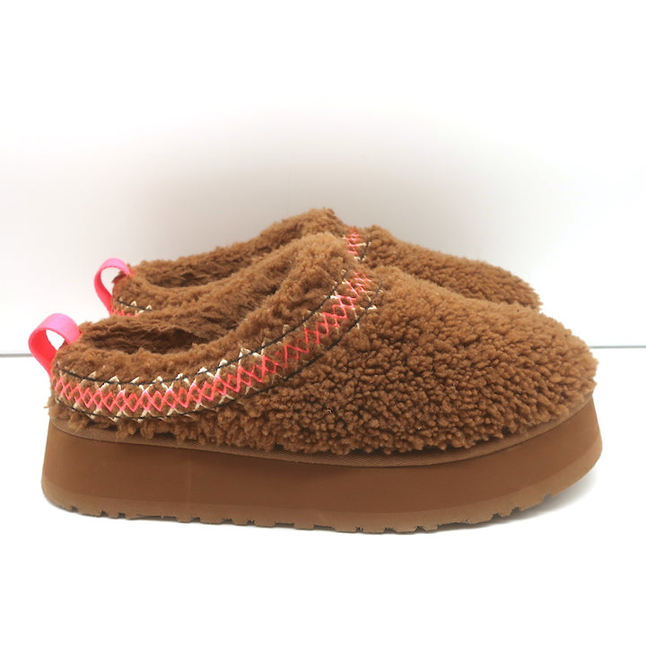 UGG Tazz Braid Shearling Platform Slippers Hardwood Size 9 NEW