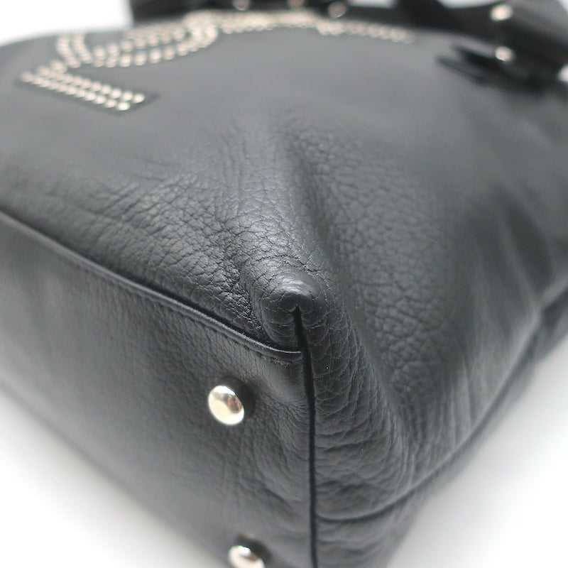 Yves Saint Laurent Kahala Studded Logo Tote Black Leather Small Shoulder Bag