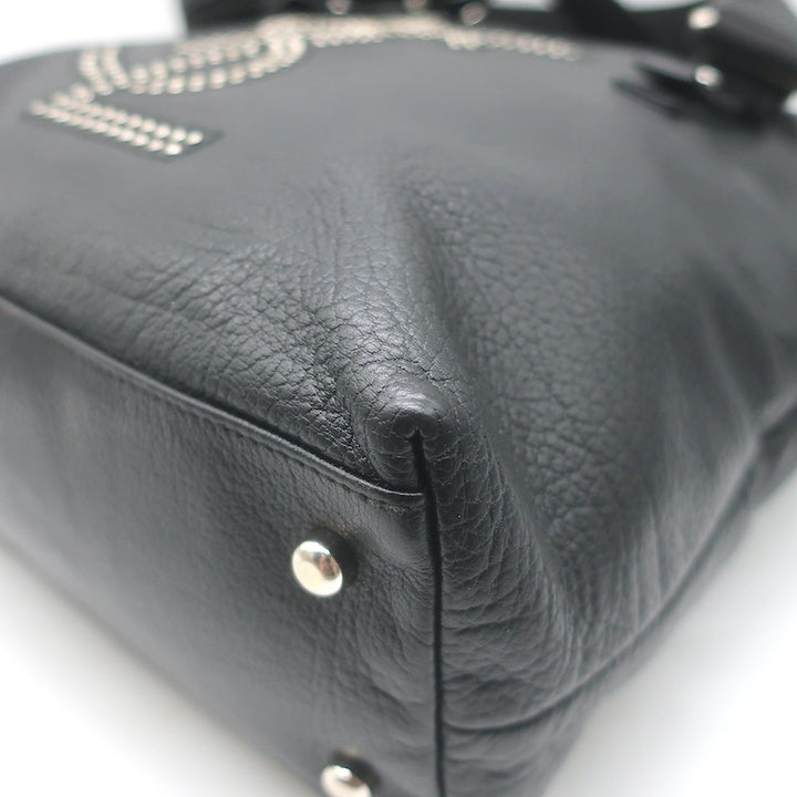 Yves Saint Laurent Kahala Studded Logo Tote Black Leather Small Shoulder Bag
