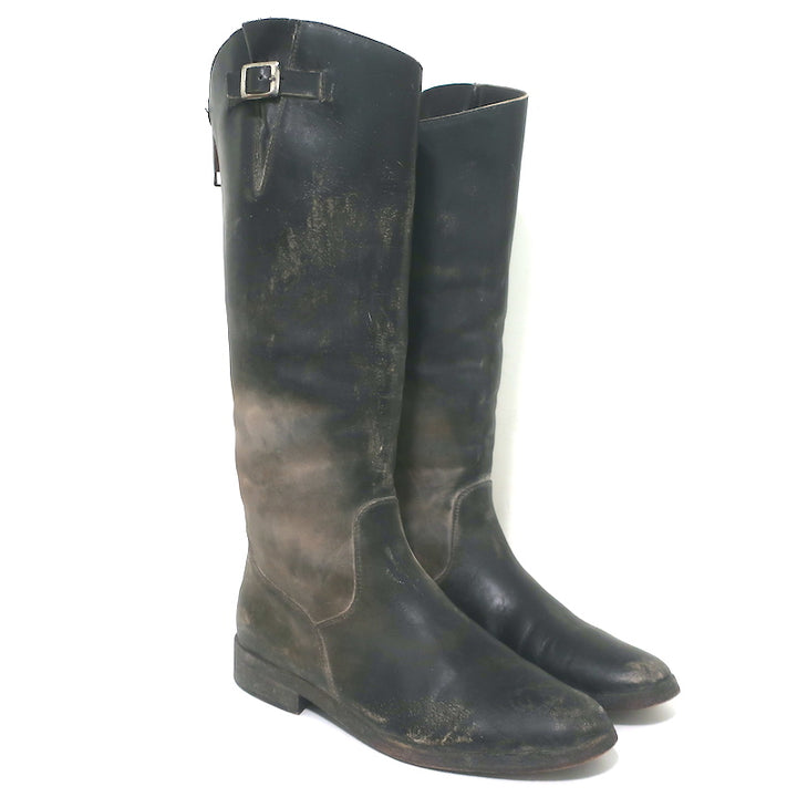 Golden Goose Rose Bowl riding boots in dark brown distressed leather, pre-owned and gently worn with designer patina