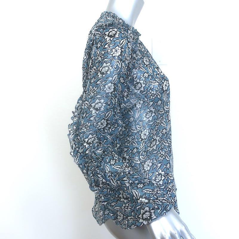 Veronica Beard Carolina Blouse Blue Floral Print Silk Size 2 Ruffle Sleeve Top