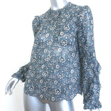 Veronica Beard Carolina Blouse Blue Floral Print Silk Size 2 Ruffle Sleeve Top