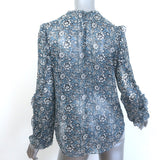 Veronica Beard Carolina Blouse Blue Floral Print Silk Size 2 Ruffle Sleeve Top