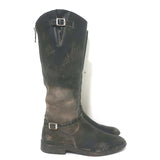 Golden Goose Rose Bowl riding boots in dark brown distressed leather, authentic pre-owned luxury
