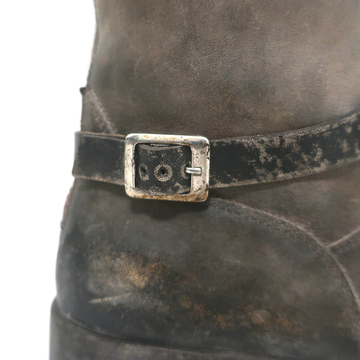 Golden Goose Rose Bowl riding boots in dark brown distressed leather, authentic pre-owned luxury, gently worn
