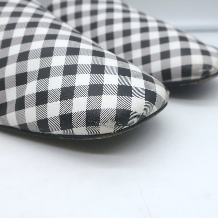 Balenciaga Cosy Gingham Mules Black &amp; White Leather Size 37 Slip-On Flats